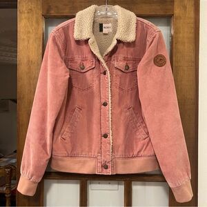 Roxy Desert Sands Pink Corduroy Sherpa Jacket Small